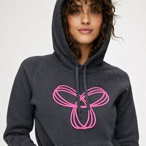 Aritzia TNA Charcoal Hoodie Pink Embroidered Logo | Size S Athleisure Pullover